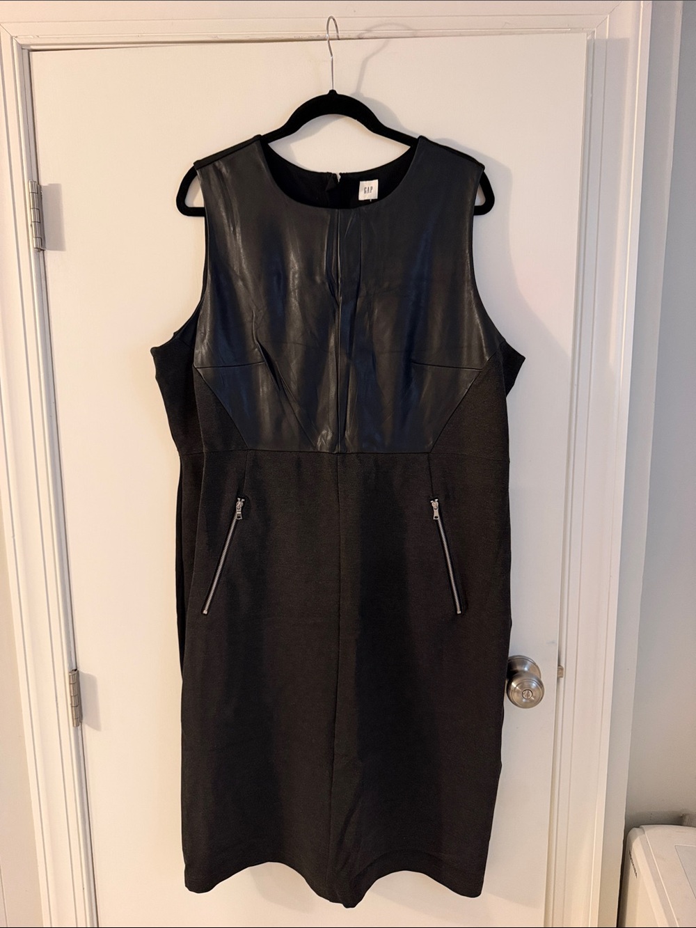 NWOT GAP Black Sleeveless Faux Leather Sheath Dress with Zip Pockets